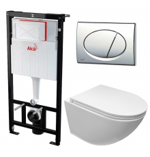 Комплект 3 в 1 инсталляция AlcaPlast + Унитаз подвесной Cerutti Spa Sella aria CT7183 + кнопка хром в современном стиле