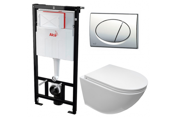 Комплект 3 в 1 инсталляция AlcaPlast + Унитаз подвесной Cerutti Spa Sella aria CT7183 + кнопка хром в современном стиле