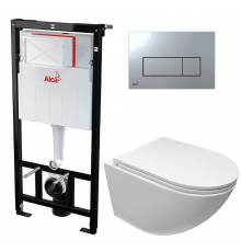 Комплект 3 в 1 инсталляция AlcaPlast + Унитаз подвесной Cerutti Spa Sella aria CT7183 + кнопка хром в современном стиле