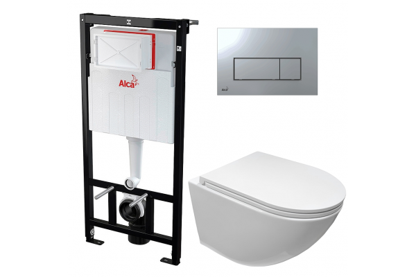 Комплект 3 в 1 инсталляция AlcaPlast + Унитаз подвесной Cerutti Spa Sella aria CT7183 + кнопка хром в современном стиле