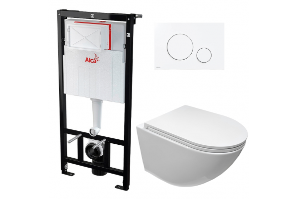 Комплект 3 в 1 инсталляция AlcaPlast + Унитаз подвесной Cerutti Spa Sella aria CT7183 + кнопка белая в современном стиле