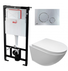 Комплект 3 в 1 инсталляция AlcaPlast + Унитаз подвесной Cerutti Spa Sella aria CT7183 + кнопка хром в современном стиле