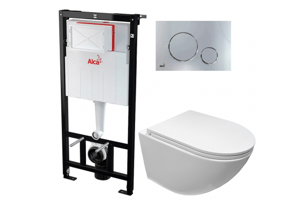 Комплект 3 в 1 инсталляция AlcaPlast + Унитаз подвесной Cerutti Spa Sella aria CT7183 + кнопка хром в современном стиле