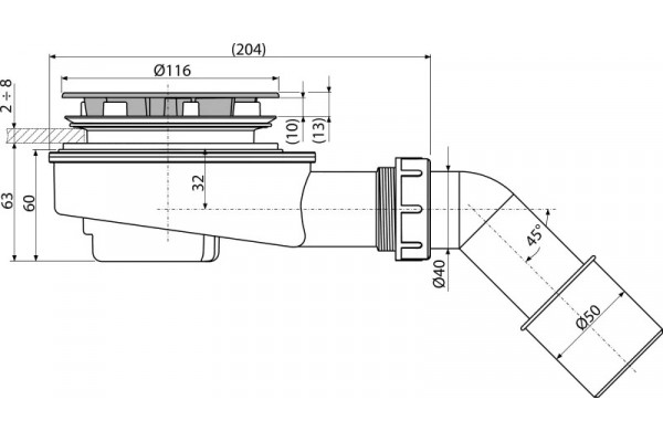 Сифон для поддона AlcaPlast AG210272100 (A491CR) хром, выпуск с уклоном