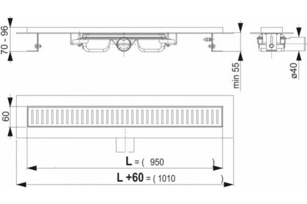 Душевой лоток AlcaPlast APZ101 950 с опорами, серый, выпуск боковой