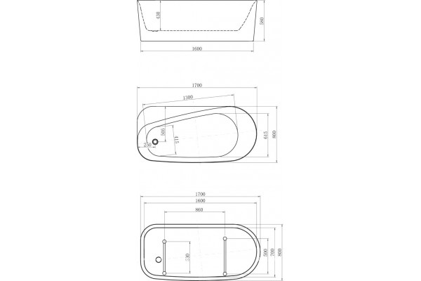 Акриловая ванна Allen Brau Priority 1 170x80, белая матовая, овальная, объем 240 л.