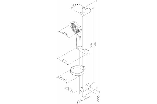 Душевой гарнитур Am.Pm Inspire V2.0 F0150A000 хром, штанга 90 см