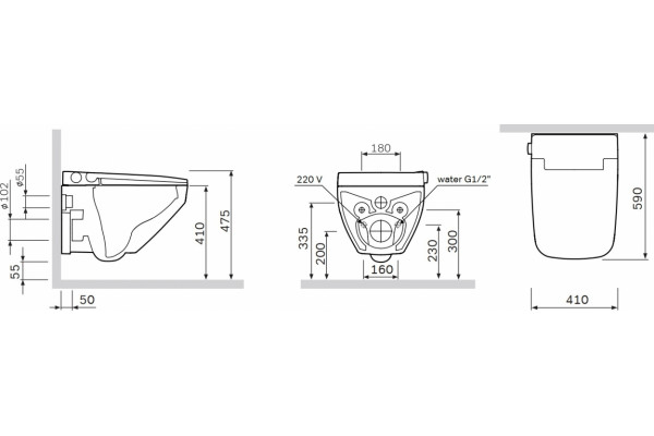 Унитаз подвесной Am.Pm Inspire V2.0 CCC50A1700SC безободковый с биде, белый, прямоугольный, 41x59 см