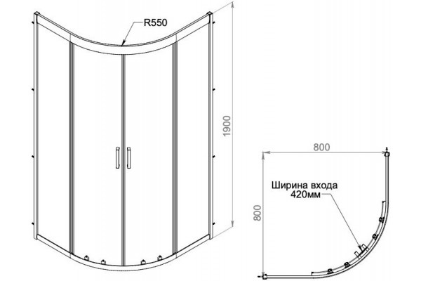 Душевой уголок AM.PM Gem W90G-401-080WT 80x80 четверть круга, двери раздвижные
