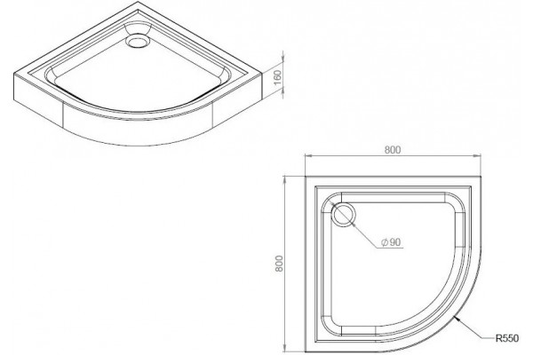 Поддон для душа AM.PM Gem W90T-401-080W 80x80 четверть круга, средний