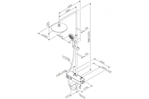 Душевая стойка AM.PM Inspire 2.0 F0750A500 хром, штанга 127 см