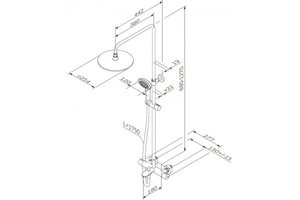 Душевая стойка AM.PM Spirit 2.0 F0770A510 хром, штанга 127 см