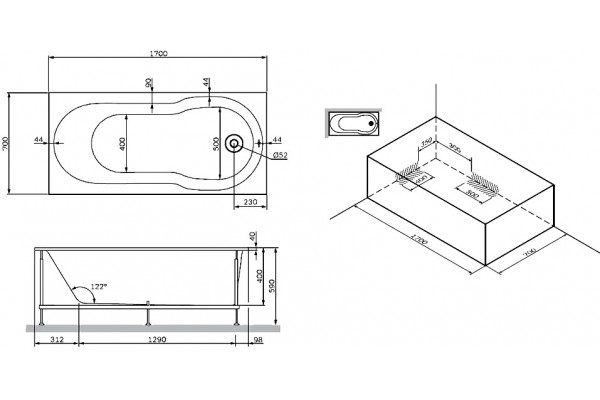 Акриловая ванна AM.PM X-Joy W88A-170-070W-A прямоугольная, пристенная
