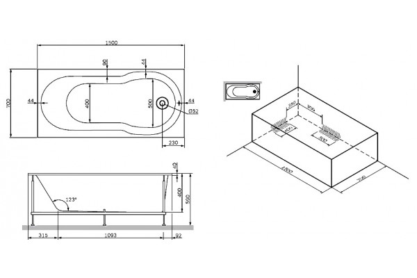 Акриловая ванна AM.PM X-Joy W88A-150-070W-A прямоугольная, пристенная