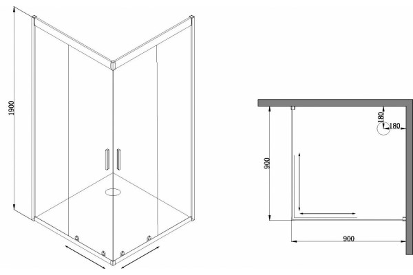 Душевой уголок AM.PM Gem W90G-403-090MT 90x90 квадратный, двери раздвижные