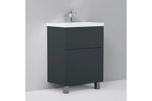 Тумба с раковиной AM.PM Gem 60 графит матовый, напольная, с 2 ящиками, с доводчиками