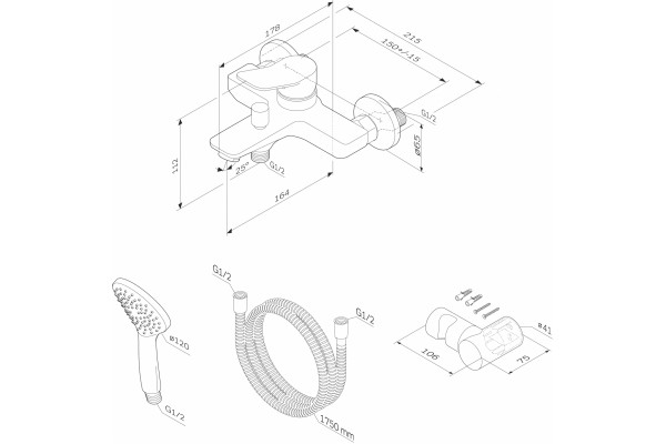 Смеситель для ванны с душем AM.PM X-Joy F85A15000, однорычажный, хром