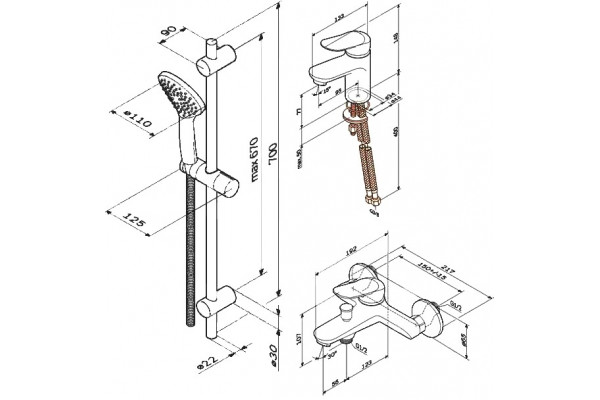 Душевой комплект Am.Pm Sunny F40985C00 хром, шланг 175 см, 1 режим