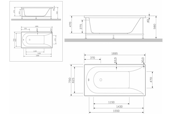 Каркас для ванны Am.Pm Inspire 170х75