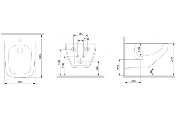 Биде подвесное Am.Pm Inspire 2.0 C50A3411WH цвет белый, прямоугольное, 39x55 см