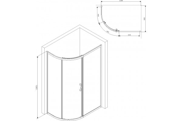 Душевой уголок Am.Pm Like W83G-302U120CG64 120x80 профиль матовый хром, стекло тонированное, прямоугольный-асимметричный, двери раздвижные