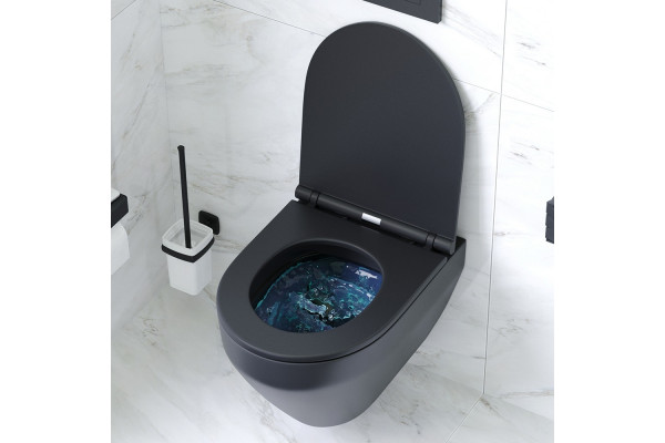 Унитаз подвесной Am.Pm Spirit V2.0 FlashClean с микролифтом, черный матовый, 36.5x48.5 см