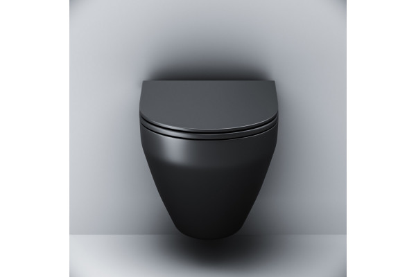 Унитаз подвесной Am.Pm Spirit V2.0 FlashClean с микролифтом, черный матовый, 36.5x48.5 см
