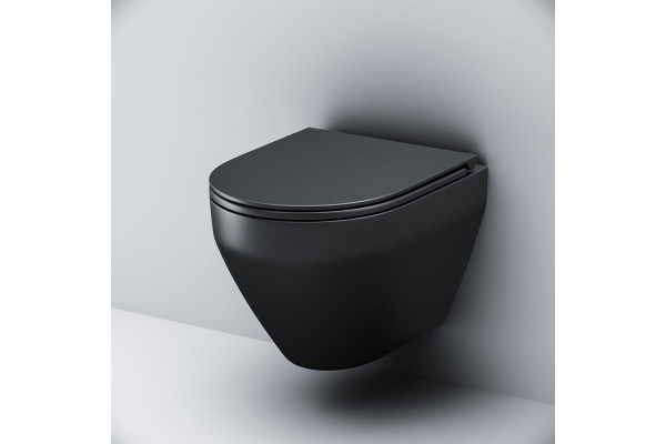Унитаз подвесной Am.Pm Spirit V2.0 FlashClean с микролифтом, черный матовый, 36.5x48.5 см