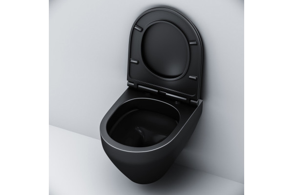 Унитаз подвесной Am.Pm Spirit V2.0 FlashClean с микролифтом, черный матовый, 36.5x48.5 см