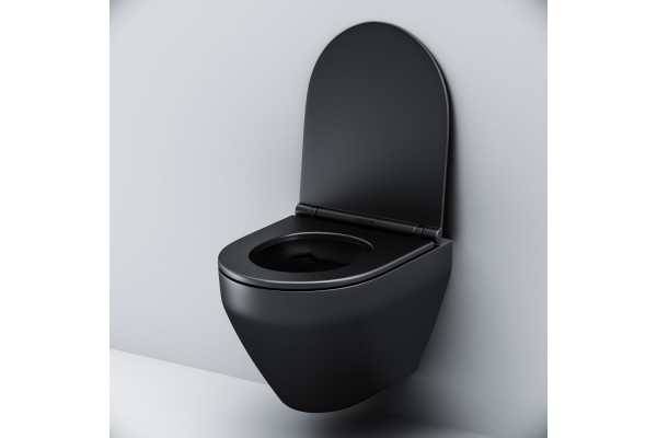 Унитаз подвесной Am.Pm Spirit V2.0 FlashClean с микролифтом, черный матовый, 36.5x48.5 см