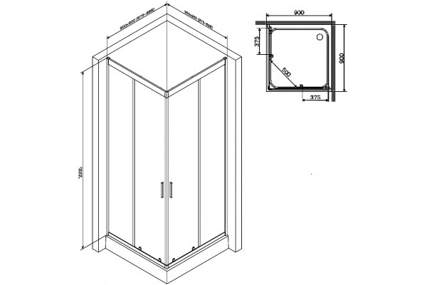 Душевой уголок Am.Pm Gem W90G-403-090BT 90x90, профиль черный, квадратный, двери раздвижные