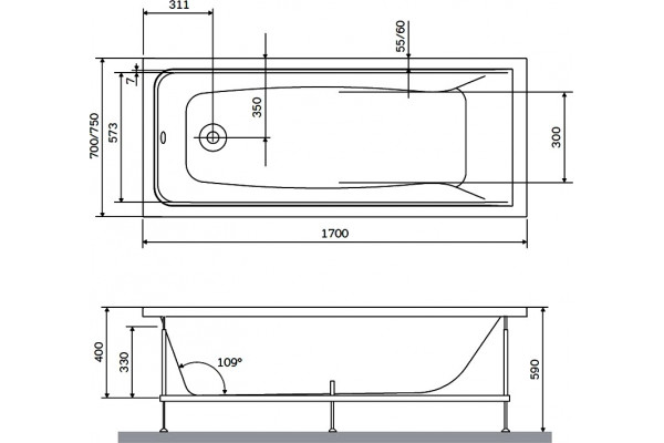 Акриловая ванна Am.Pm Gem W90A-170-070W-A1 170x70 прямоугольная, встраиваемая