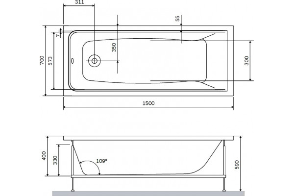 Акриловая ванна Am.Pm Gem W90A-150-070W-A1 150x70 прямоугольная, встраиваемая