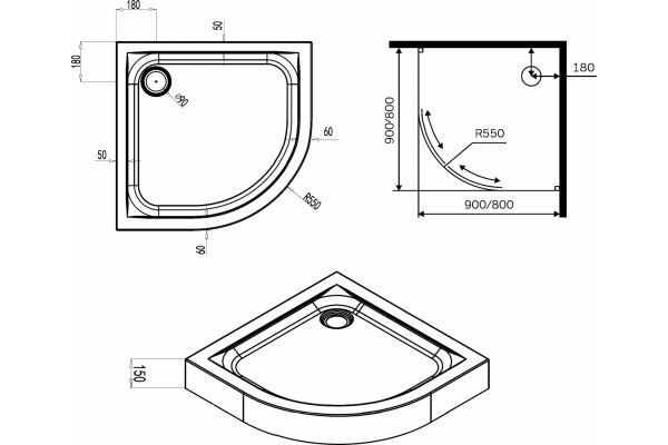 Поддон для душа Am.Pm X-Joy Twin Slide W88T-205-090W64 90x90 четверть круга, средний