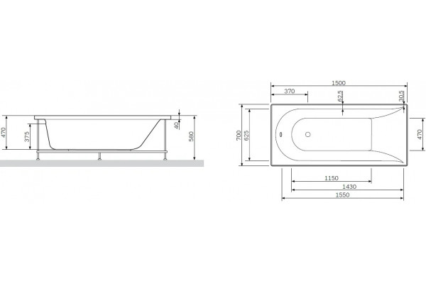 Акриловая ванна Am.Pm Spirit 150x70 без гидромассажа пристенная, прямоугольная