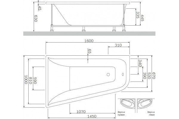 Акриловая ванна Am.Pm Spirit 160x100 L пристенная, асимметричная, объем 185 л.