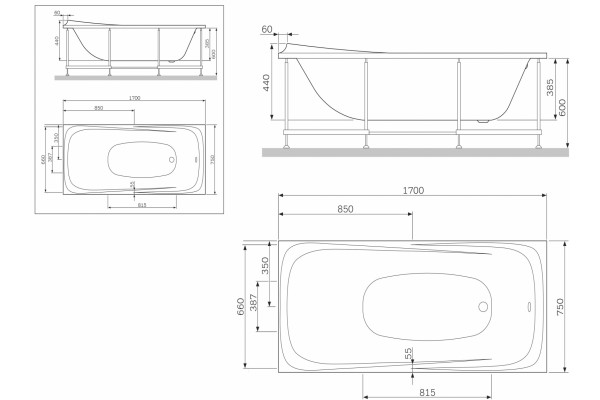 Каркас для ванны Am.Pm Sensation 170х75