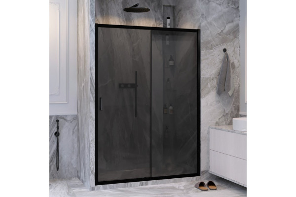 Душевая дверь в нишу Ambassador Forsa 17022220ABB 140 см, профиль черный, стекло тонированное, раздвижная, с покрытием анти-капля