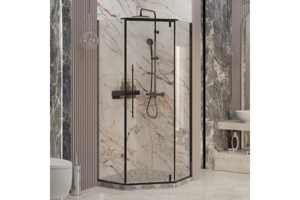 Душевой уголок Ambassador Ritz 112011203 100х100 см, профиль черный, двери распашные, стекло прозрачное