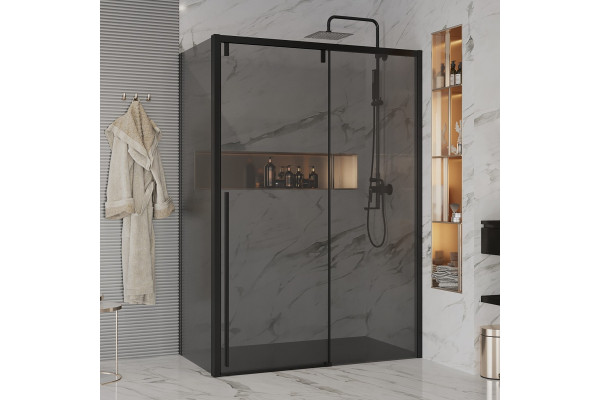 Душевой уголок Ambassador Intense 110022205IBB-80IBB 160х80 см, профиль черный, прямоугольный, двери раздвижные