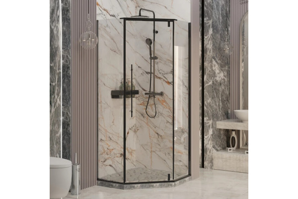 Душевой уголок Ambassador Ritz 112011202 90х90 см, профиль черный, двери распашные, стекло прозрачное
