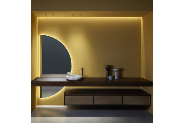 ANTONIO LUPI BESPOKE Тумба 720х540х375 мм. подвесная 1 ящик бок слева Rovere thermo рама черный мат стекло зерк дымчатое структура Rovere thermo KIB272.T1/rov thermo/arg fumé.NO+KL1.SX/rov thermo