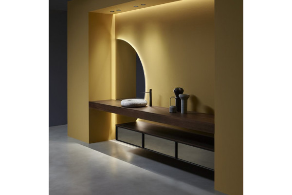ANTONIO LUPI BESPOKE Тумба 720х540х375 мм. подвесная 1 ящик бок слева Rovere thermo рама черный мат стекло зерк дымчатое структура Rovere thermo KIB272.T1/rov thermo/arg fumé.NO+KL1.SX/rov thermo