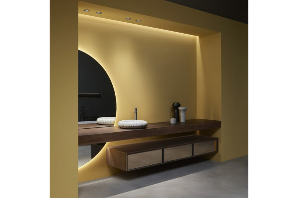 ANTONIO LUPI BESPOKE Тумба 720х540х375 мм. подвесная 1 ящик бок слева Rovere thermo рама черный мат стекло зерк дымчатое структура Rovere thermo KIB272.T1/rov thermo/arg fumé.NO+KL1.SX/rov thermo