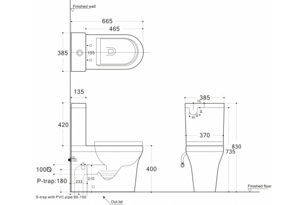 Унитаз напольный Aquanet Nova-C1 белый, овальный, 37x66.5 см