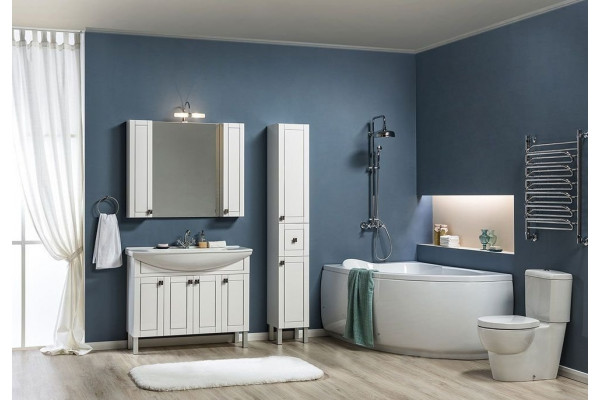 Зеркало-шкаф Aquanet Честер 105 белый, патина серебро, с дверками, прямоугольное