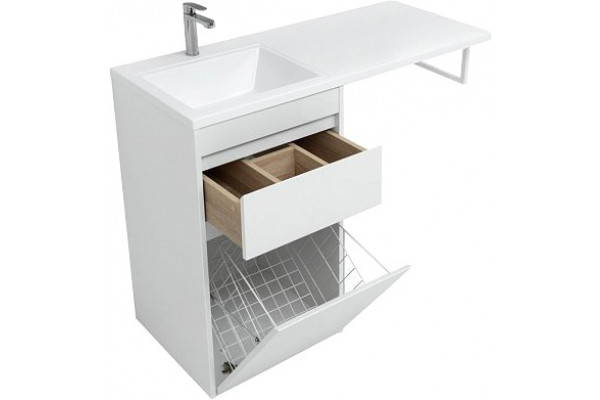 Тумба с раковиной Aquanet Токио 48 1 ящик, c бельевой корзиной, напольная