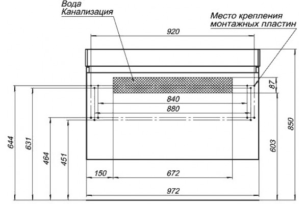 Тумба для комплекта Aquanet Йорк 100 орех подвесная, с ящиками