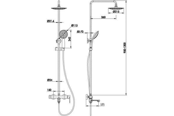 Душевая стойка Aquanet Logic AF320-72-R-C штанга 120 см, шланг металлический 150 см