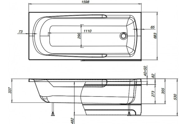 Акриловая ванна Aquanet Extra 160 с каркасом, прямоугольная, пристенная